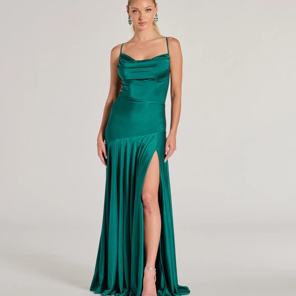Emerald Green Maxi Dress with Slit and Cowl Neck